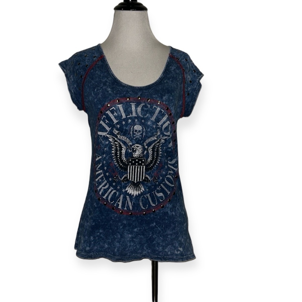 Affliction women’s small‎ studded burnout logo tee